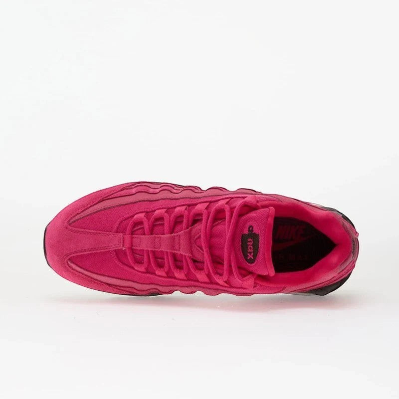 Nike Air Max 95 in Fireberry color with layered design and synthetic materials for enhanced ventilation.