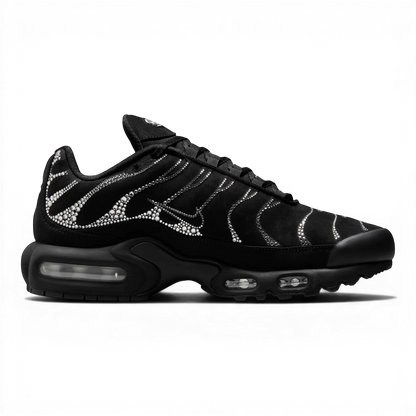 Nike Air Max Plus TN x Swarovski sneaker with crystal detailing in black color.