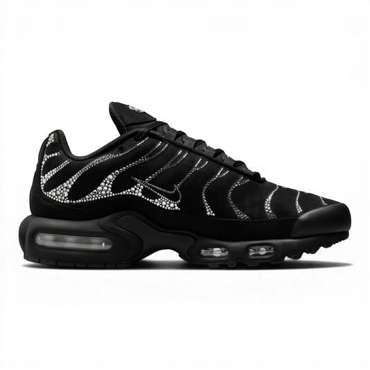 Nike Air Max Plus TN x Swarovski sneaker with crystal detailing in black color.